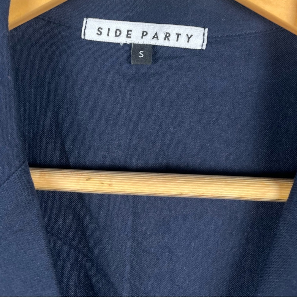 Side Party Navy cotton linen jumpsuit size small - Picture 2 of 7